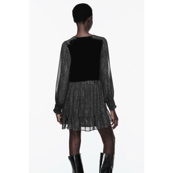 NWT Zara Velvet Vest Printed Pleated Single Breasted Mini Dress‎ Size Large - Picture 4 of 11